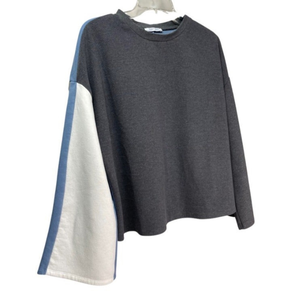zara grey, blue and white color block top sz M